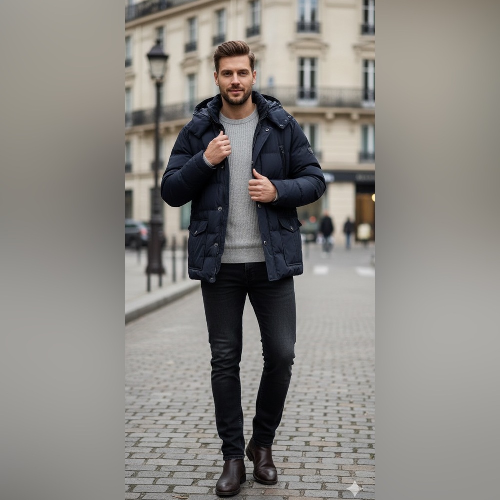 Hugo Boss Men’s Dark Blue Hooded Designer Jacket 46R
